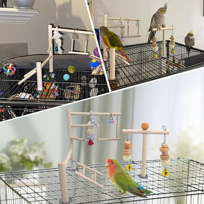 PINVNBY Bird Playground Parrot Play Gym Parakeet Cage Play Stand Wooden Perches - Image 7