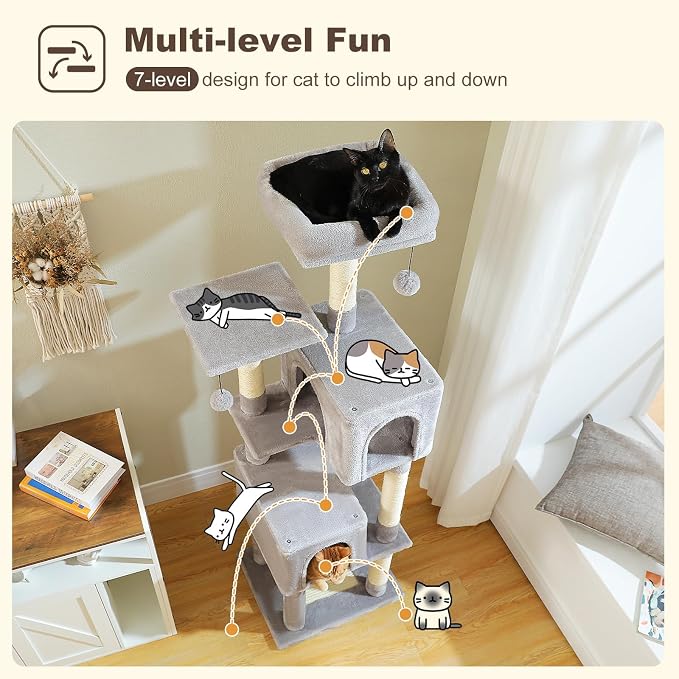 Cat Tree for Indoor Cats, 62-Inch Multi-Level Cat Tower - Image 4