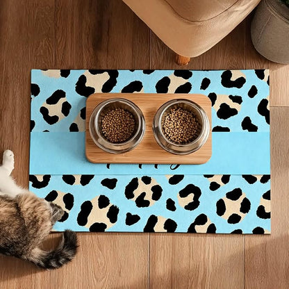 Puppy Feeding Mat 24x16 inch Blue Leopard Print Pet Bowl Placemat Non Slip - Image 5