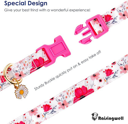 Cotton Dogs Collar Light Pink Flower Patterns - Image 2