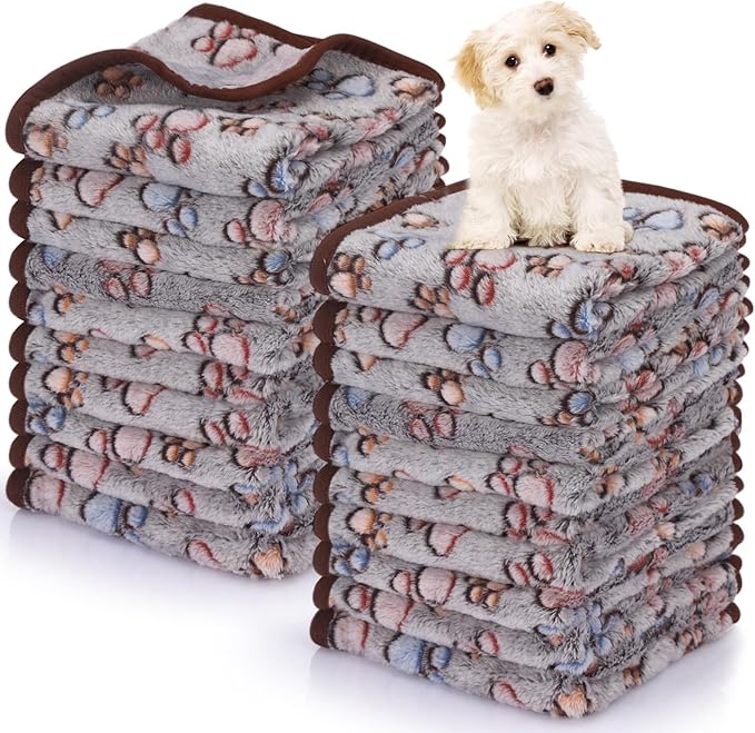 Chumia 40 Pcs Blankets Soft Fluffy Fleece Washable Pet Dog Sleep mat Paw Print by Chumia
