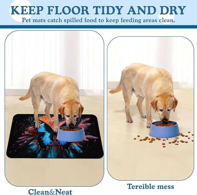Blue Butterfly on Blooming Pet Feeding Mat– Christmas Stocking Quick Dry - Image 5