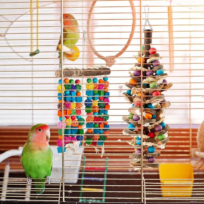 4 Pcs Extra Large Bird Parrot Toy Multicolored Natural Wooden Parrot Cage - Image 3