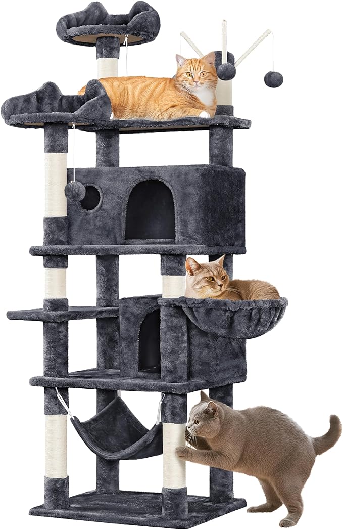 Yaheetech Cat Tree, 67in Large Tower w/ 3 Removable Teaser Sticks, 2 Kitten-Ear - Image 2