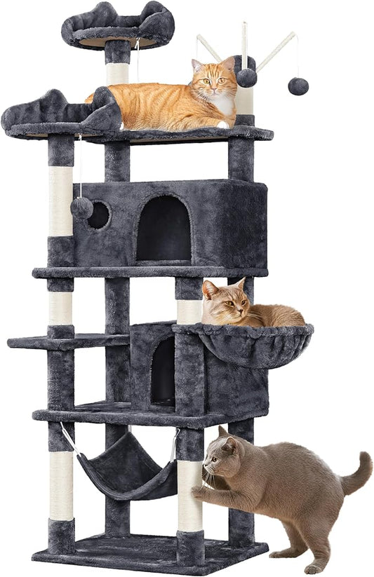 Yaheetech Cat Tree, 67in Large Tower w/ 3 Removable Teaser Sticks, 2 Kitten-Ear - Image 2