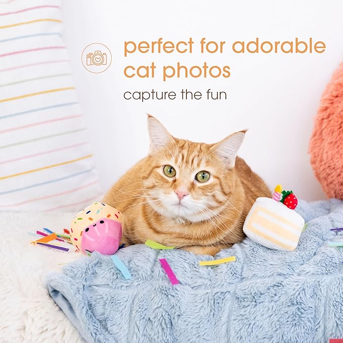 Pearhead Happy Birthday Cake Cat Toy Set, Stuffed Birthday Cake and Cupcake Cat - Image 4
