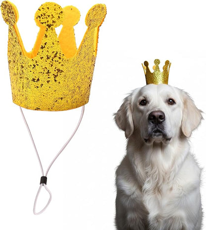Gold Dog Birthday Crown, 3.54 Inch Height Glitter Pet Crown, Mini Party Hat - Image 6