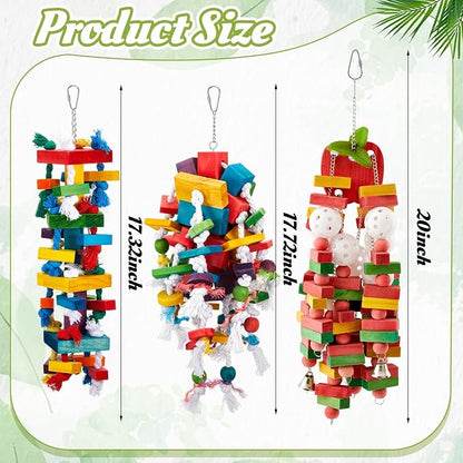 3 Pcs Extra Large Bird Parrot Toy Multicolored Natural Wooden Parrot Cage - Image 3