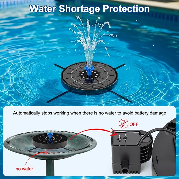 Solar Fountain Pump with 3 Spray Height Adjustments, Upgraded Glass Solar Bird - Image 3
