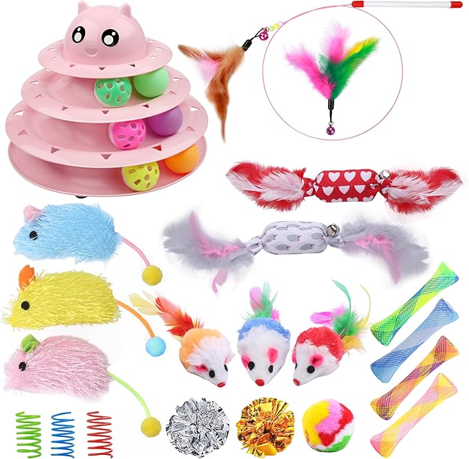 UPSKY 24 PCS Cat Toys, 3-Level Turntable Kitten Toys Set, Interactive Cat by UPSKY