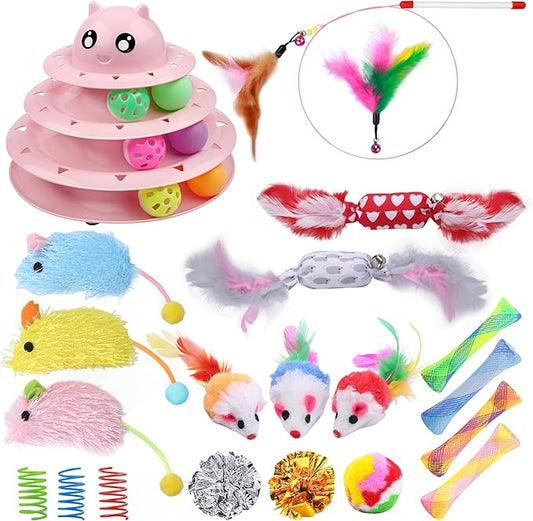 UPSKY 24 PCS Cat Toys, 3-Level Turntable Kitten Toys Set, Interactive Cat by UPSKY