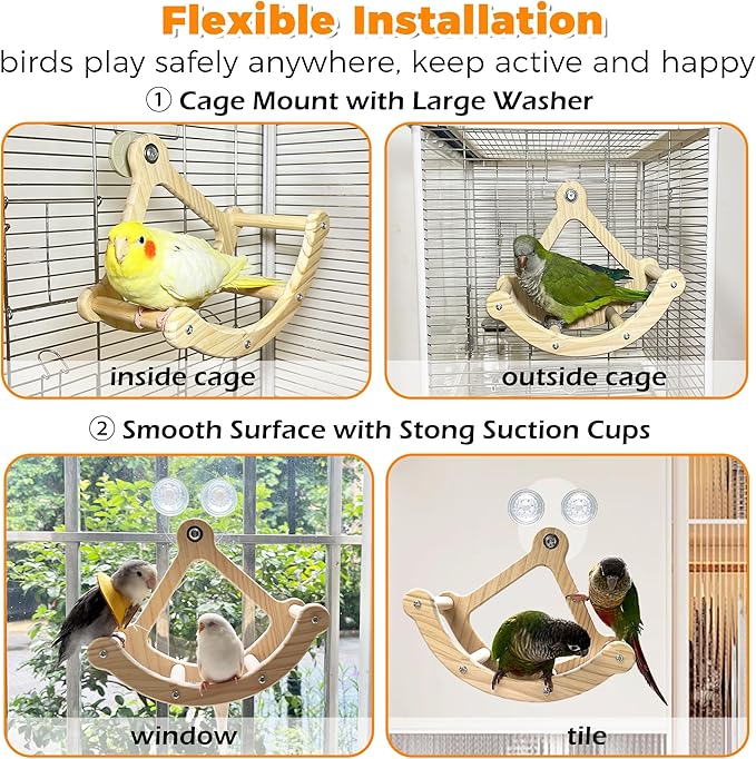 Rocking Bird Toys Perch for Window and Cage, Bird Perch for Wall Suction Mount - Image 2