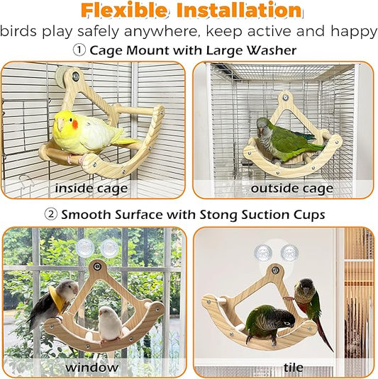 Rocking Bird Toys Perch for Window and Cage, Bird Perch for Wall Suction Mount - Image 2