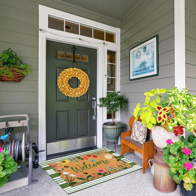 Tinideya 2 Pcs Spring Welcome Door Mat Floral Outdoor Layered Doormats - Image 4