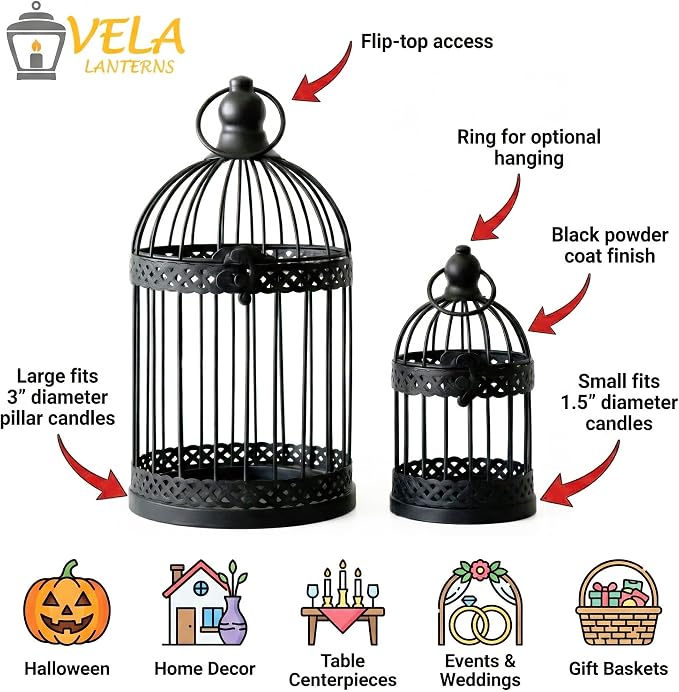 VELA LANTERNS Bird Cage Decor Candle Holder Lantern Decorative Table - Image 5