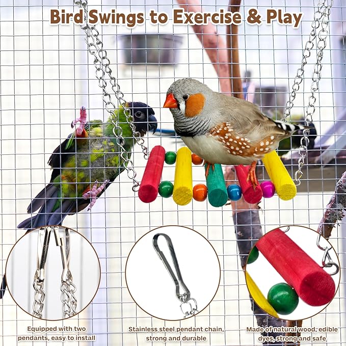 PINVNBY Bird Parakeet Toys, Bird Rope Ladder Swing Hammock Toys, Made of - Image 4