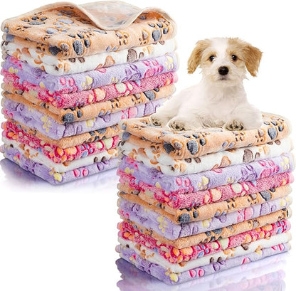 Chumia 40 Pcs Blankets Soft Fluffy Fleece Washable Pet Dog Sleep mat Paw Print by Chumia