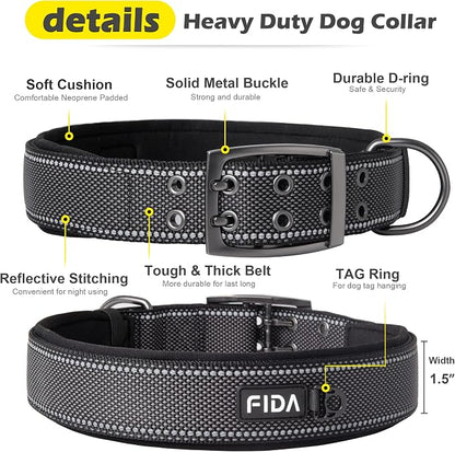 Fida Heavy Duty Dog Collar 1.5” Width, Ultra Soft Neoprene Padded, Adjustable - Image 3