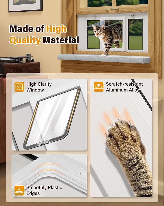 Cat Door for Window Weatherproof: Aluminum Frame Flap Pet Door Quick Fit Window - Image 3