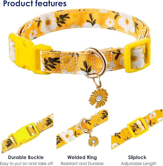 Cotton Dog Collar Yellow Flower Pattern - Image 3