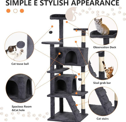 BestPet | 62" Cat Tree Tower | Dark Gray | Sturdy, Hanging Cat Toys, - Image 6