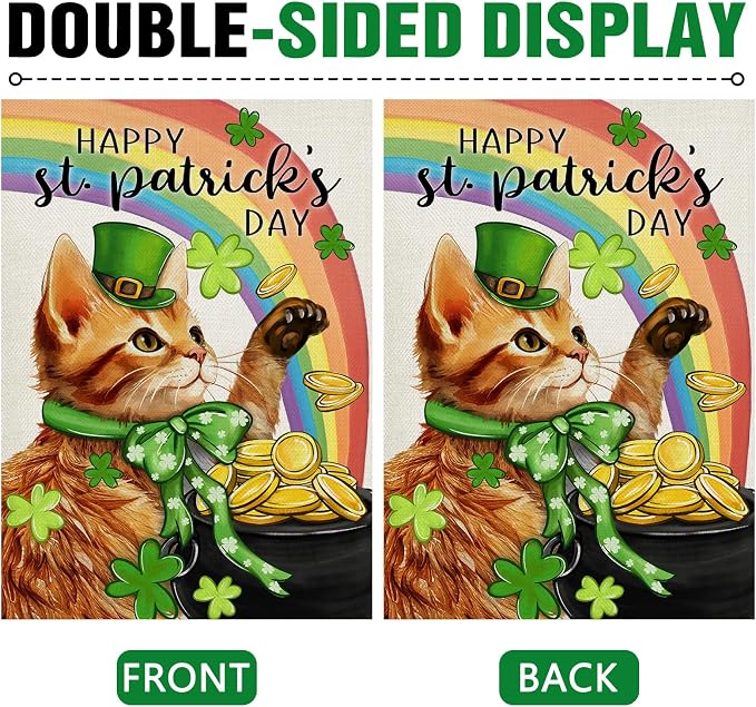Dyrenson Happy St Patricks Day Orange Cat Decorative Garden Flag, Pet Rainbow - Image 3