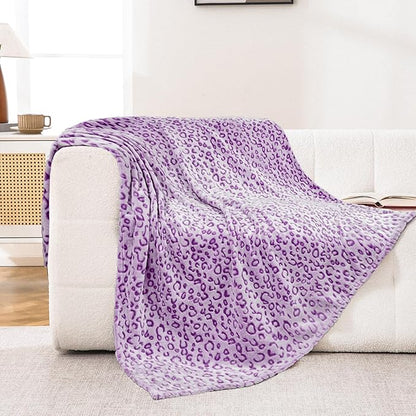 Bnuitland Purple Leopard Print Flannel Throw Blanket, 300 GSM Double Sided - Image 3