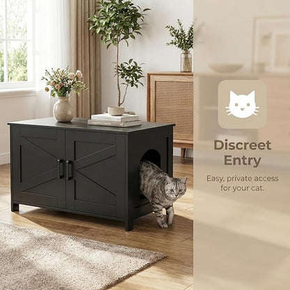 Homhedy Cat Litter Box Enclosure, Wooden Cat Washroom Furniture - Image 4