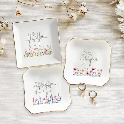 Personalized Pet With Name Jewelry Dish, Custom Cat Floral Ring Dish, Kitty - Image 5