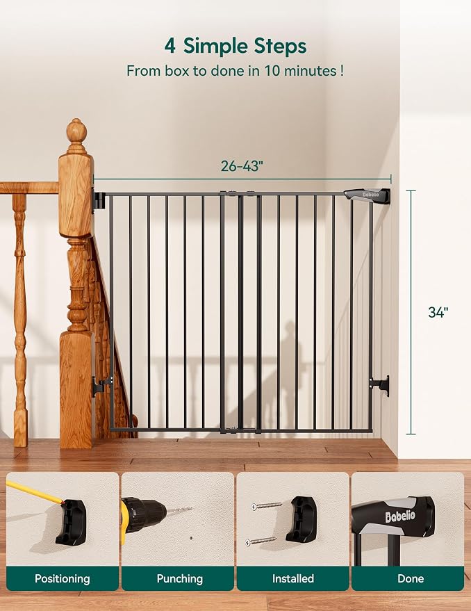 Babelio Baby Gate for Stairs, Kitchen & Doorways, No Bottom Bar| Easy Install| - Image 7