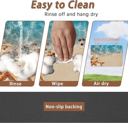 Beach Starfish Dog Food Mat for Floors, Cute Seashell Absorbent Pet Food and - Image 4