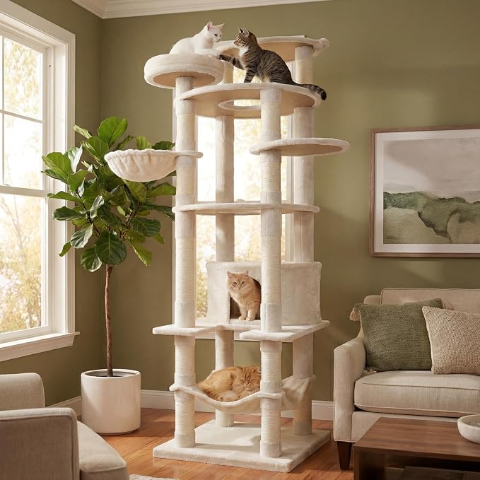 78.8" Large Cat Tree Tower for Indoor Kitties, Sisal Scratching Posts, Hammock by KWOJU