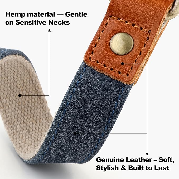 Plutus Pet Genuine Leather & Hemp Dog Collar – Adjustable Heavy Duty Pet Collar - Image 2