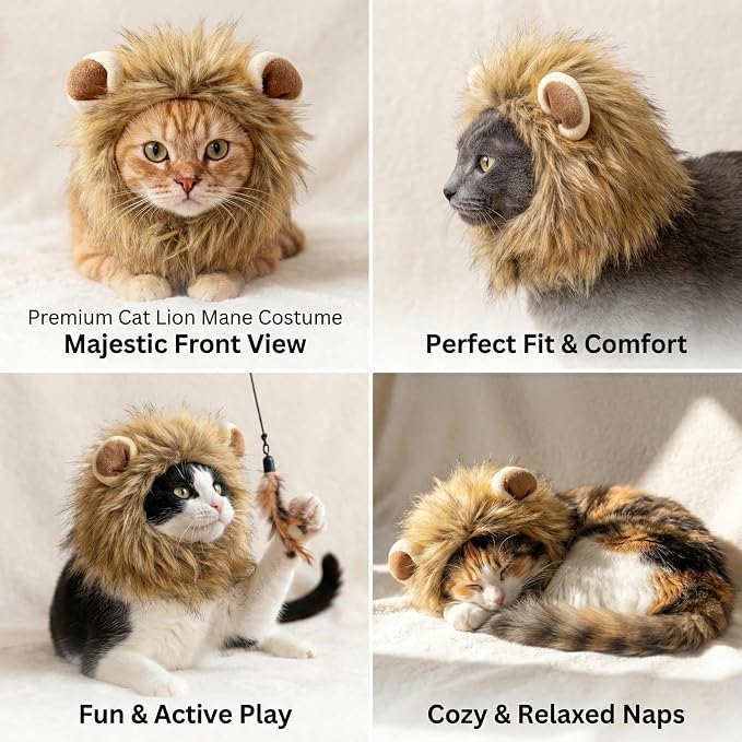 Adjustable Lion Mane Wig Pet Costume, Soft Halloween Cat Clothing - Image 5