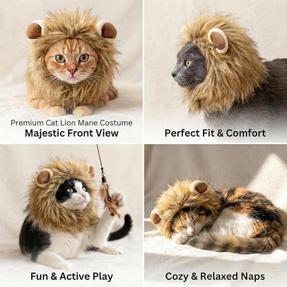 Adjustable Lion Mane Wig Pet Costume, Soft Halloween Cat Clothing - Image 5