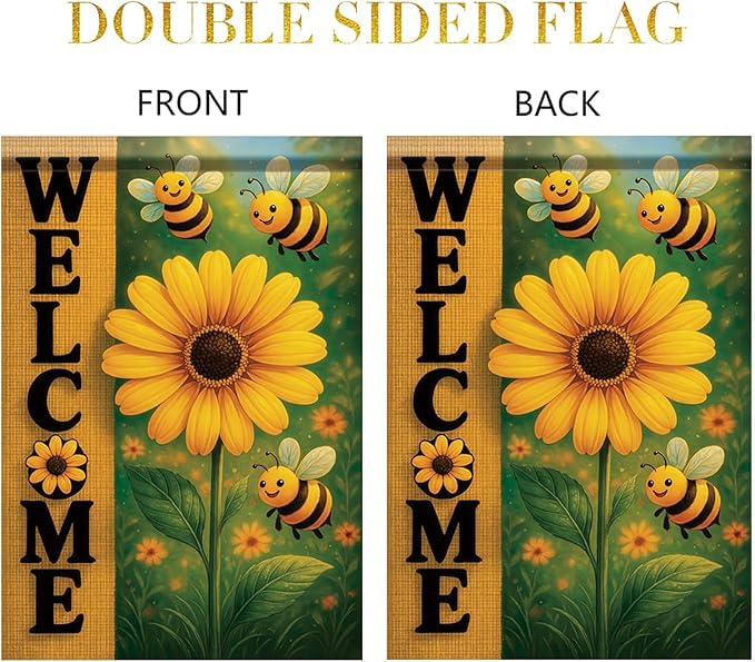 Spring Summer Garden Flag Bee Sunflower Flag 12x18 Inch Double-Sided Cute - Image 7