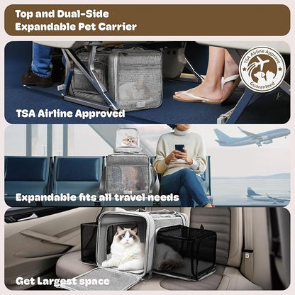 Top and 2 Sides Expandable Cat Carrier 17x11x11, TSA Airline Approved Dog - Image 2