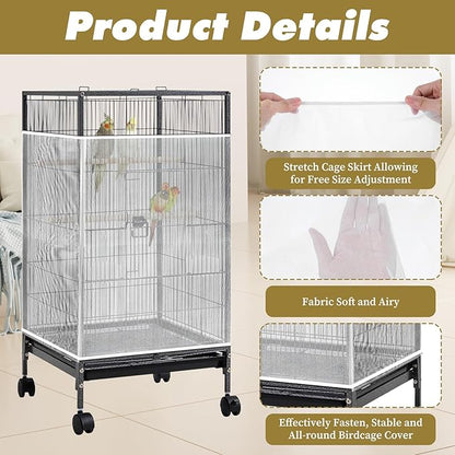 White Bird Cage Seed Catcher Adjustable Soft Birdcage Cover Reusable Nylon Mesh - Image 3