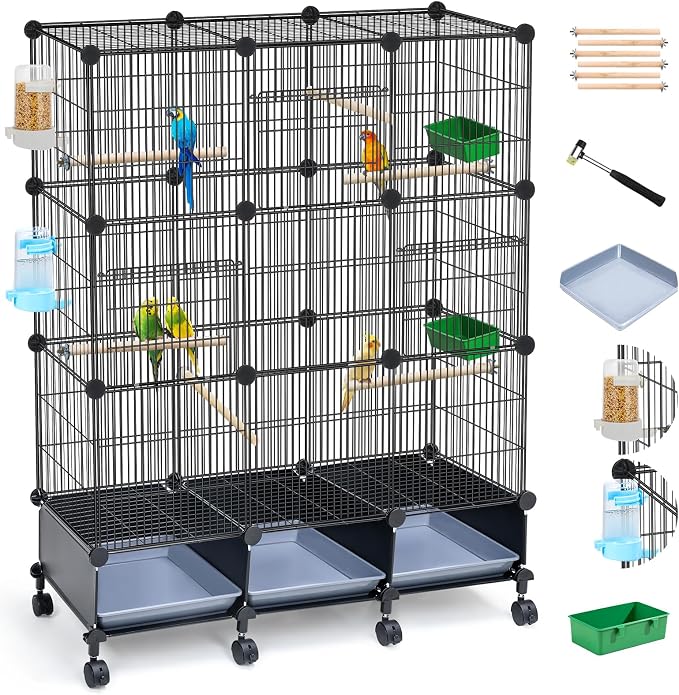 Encrypted Bird Cage, with Wooden Perches, Metal Parakeet Cage with Slide-Out by VISCOO