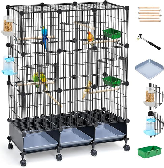 Encrypted Bird Cage, with Wooden Perches, Metal Parakeet Cage with Slide-Out by VISCOO