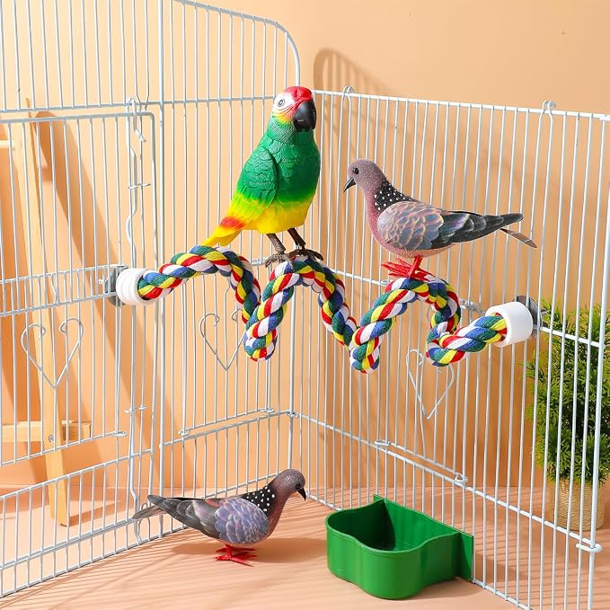 Bird Rope Perch 24 Inch, Colorful Cotton Parrot Bungee Swing, Bendable Cage - Image 4