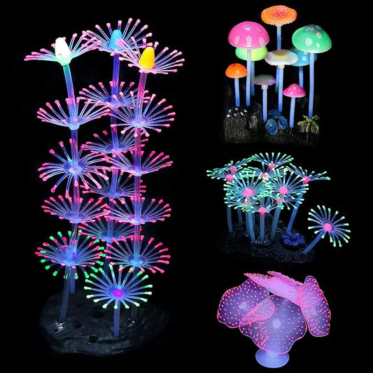 Lpraer 4 Pack Glow Aquarium Decorations Coral Reef Glowing Mushroom Anemone by Lpraer