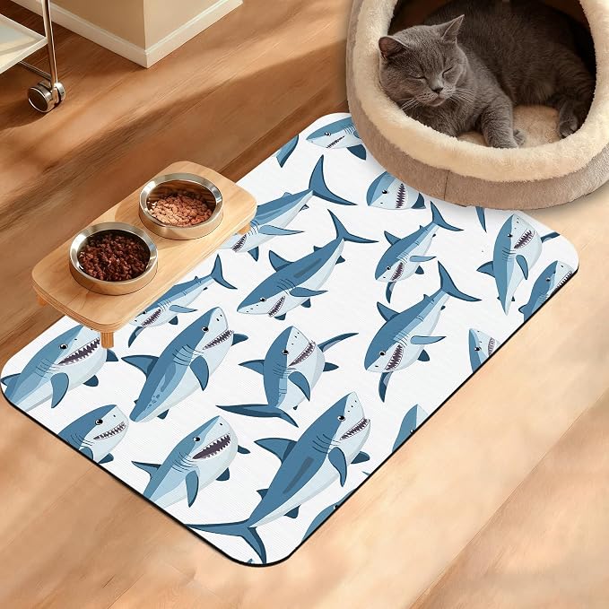 Shark Dog Food Mat, Wild Fish Absorbent Pet Feeding Mat by Unknown