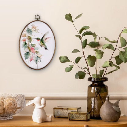 DILSJ Hummingbird Botanical Oval Wall Art Decor, Farmhouse Green Hummingbird - Image 2