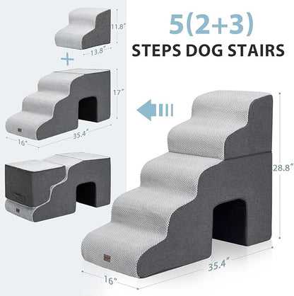 Dog Stairs for High Beds with Tunnel, 5-Step Dog Steps for Small Dogs and Cats - Image 4