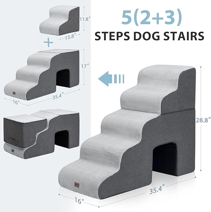 Dog Stairs for High Beds with Tunnel, 5-Step Dog Steps for Small Dogs and Cats - Image 4