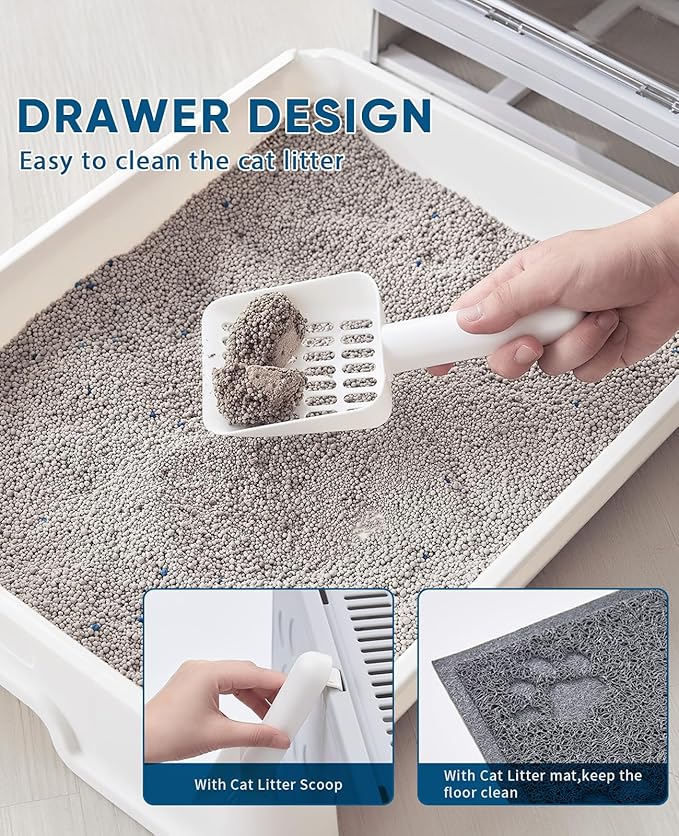 Cat Litter Box with Litter Mat and Scoop, Large Covered Litter Box with Lid - Image 4
