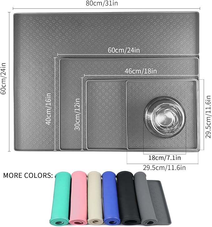 Ptlom Grey Pet Placemat for Dog and Cat, Waterproof Non-Slip Silicone Feeding - Image 2