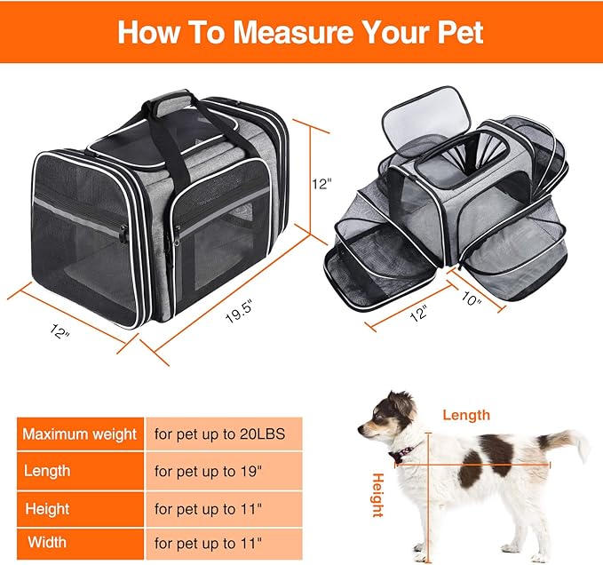 TSA Airline Approved Soft Sided Pet Carrier Top Loading 4 Side Expandable Large - Image 2