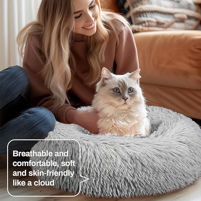 Cat Bed - Calming Cat Bed for Small Kittens Donut Washable Round for Indoor - Image 4